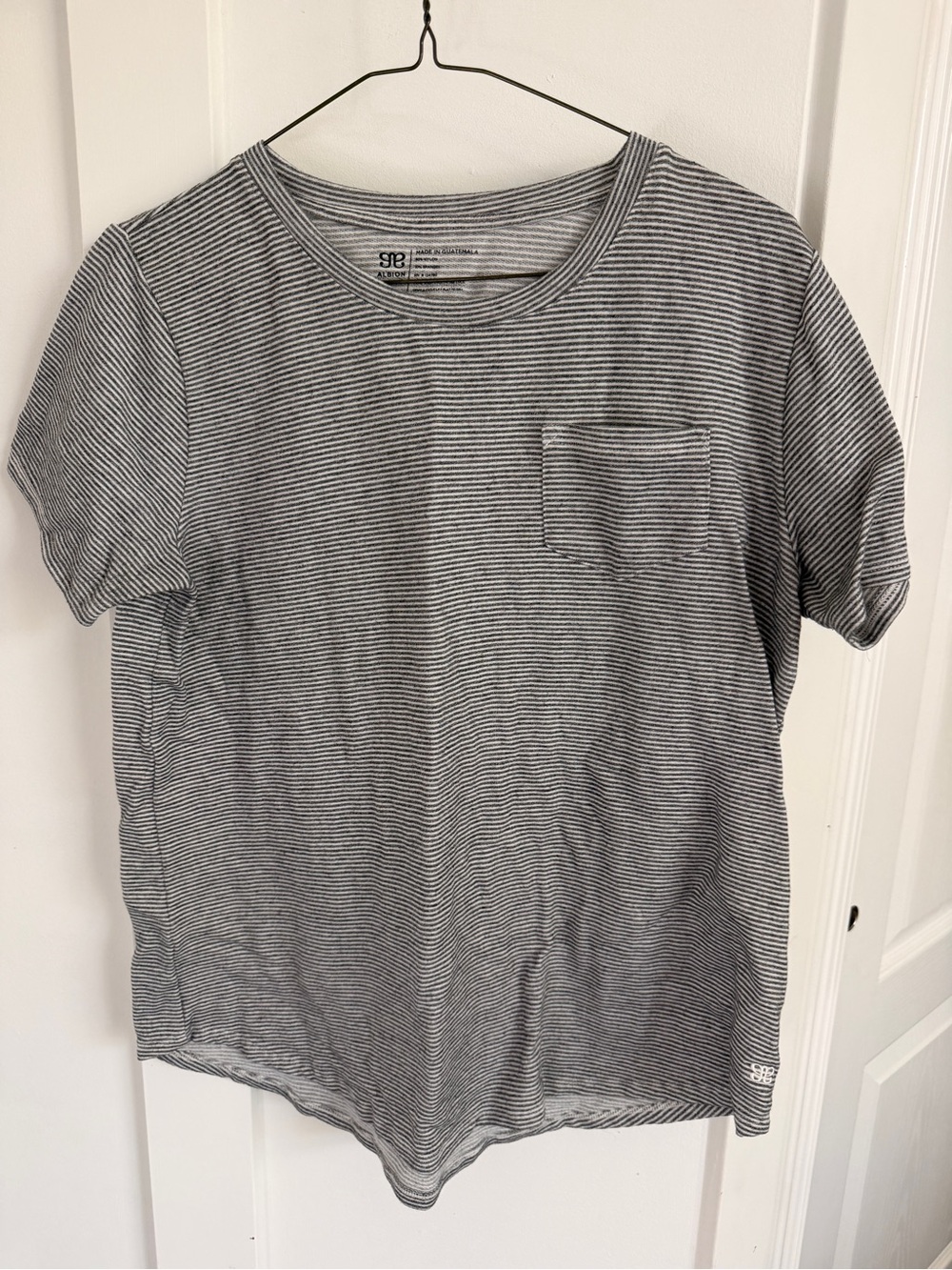 Albion Black & White Striped Pocket Tee
